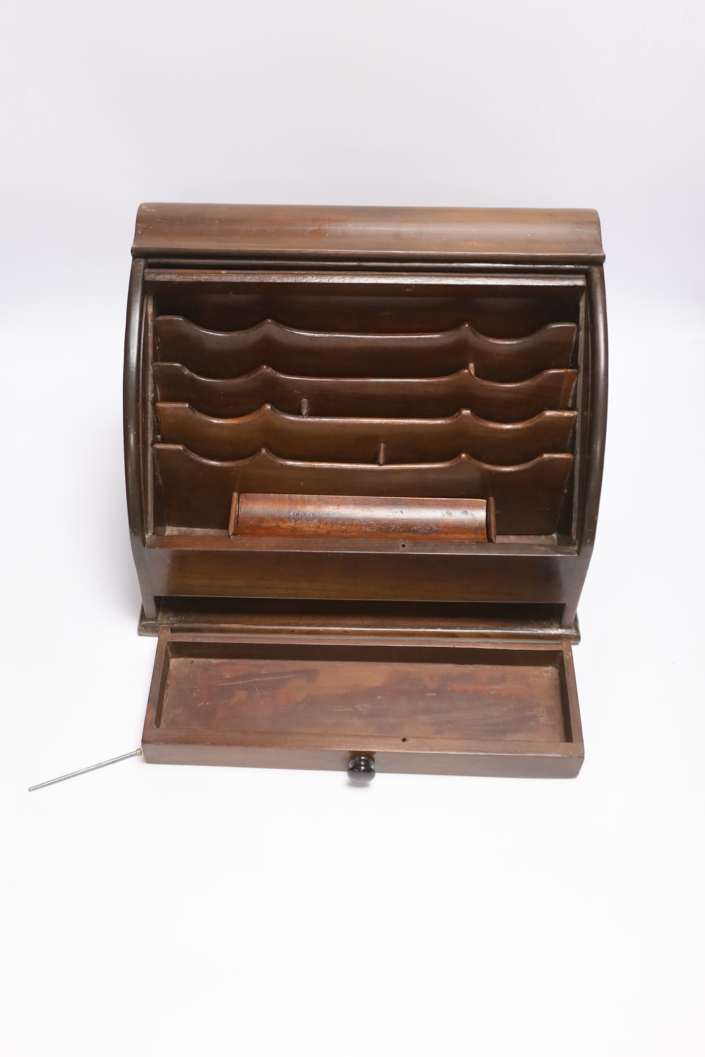 A tambour stationery box and a walnut writing slope, widest 34.5cm